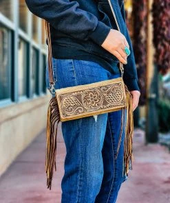 Myra Nova Cowhide Tooled Fringe Wallet Crossbody