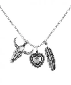 Wfs Steer Skull Feather Charm Necklace New Arrivals