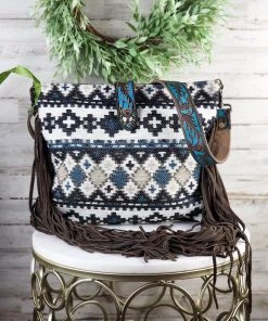 Myra Oak Blue Aztec Fringe Handbag Handbags & Wallets