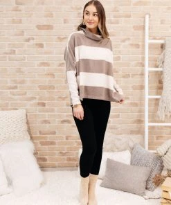 Ave Shops On The Stripes Cowl Neck In Mocha Clothing