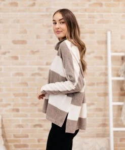 Ave Shops On The Stripes Cowl Neck In Mocha Clothing