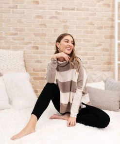 Ave Shops On The Stripes Cowl Neck In Mocha Clothing