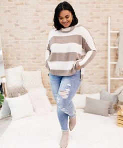 Ave Shops On The Stripes Cowl Neck In Mocha Clothing