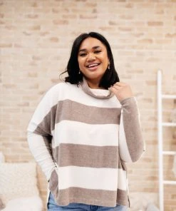 Ave Shops On The Stripes Cowl Neck In Mocha Clothing