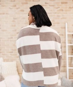 Ave Shops On The Stripes Cowl Neck In Mocha Clothing