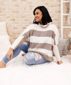 Ave Shops On The Stripes Cowl Neck In Mocha Clothing