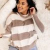 Ave Shops On The Stripes Cowl Neck In Mocha Clothing