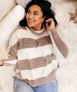 Ave Shops On The Stripes Cowl Neck In Mocha Clothing