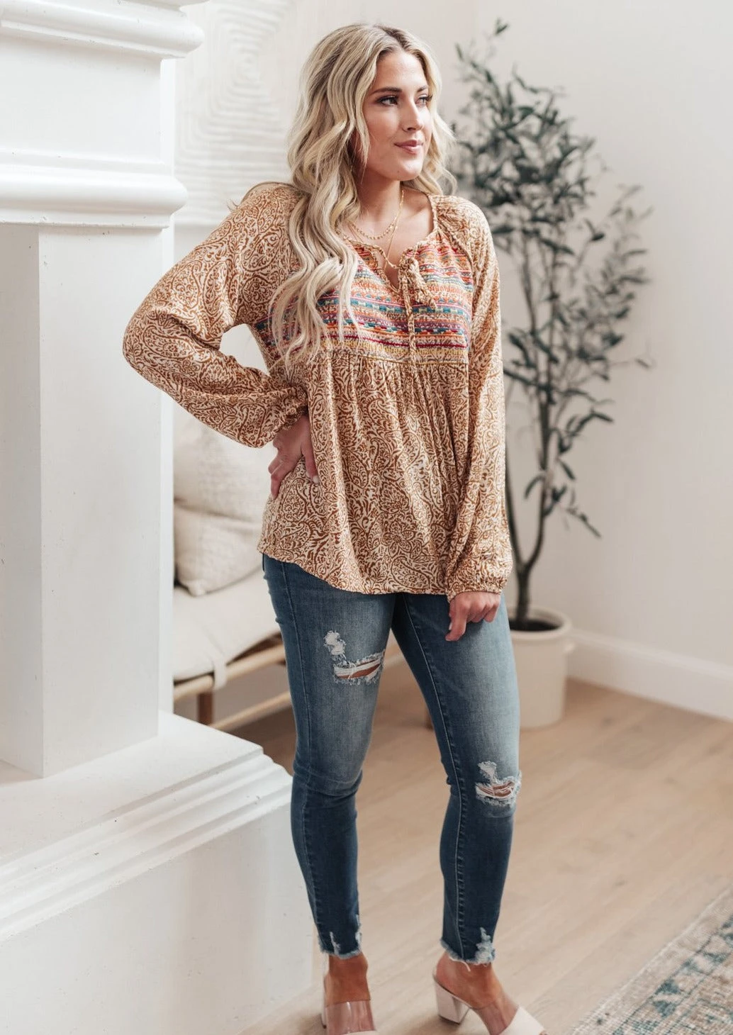Ave Shops Open Sky Boho Tunic - Marigold Long Sleeve Top for Women 3 Ave Shops Open Sky Boho Tunic In Marigold Long Sleeve Tops