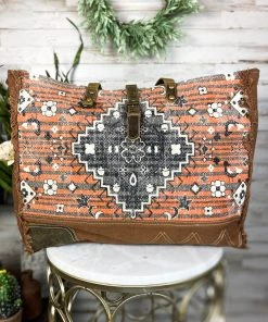 Myra Orange Rust Vintage Floral Weekender Handbag