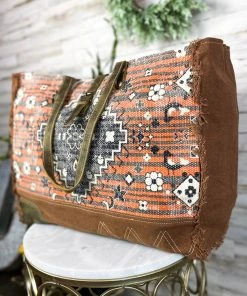 Myra Orange Rust Vintage Floral Weekender Handbag