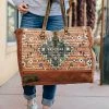 Myra Orange Rust Vintage Floral Weekender Handbag