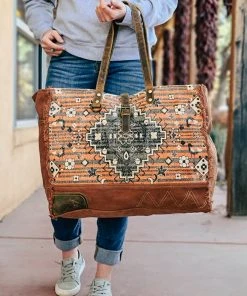 Myra Orange Rust Vintage Floral Weekender Handbag