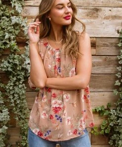 Ave Shops Orchids Pleated Sleeveless Blouse Clothing