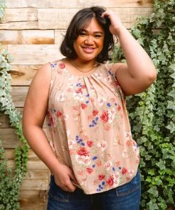 Ave Shops Orchids Pleated Sleeveless Blouse Clothing