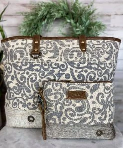 Myra Paisley Cowhide Tote & Pouch Handbag Set