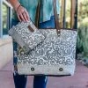 Myra Paisley Cowhide Tote & Pouch Handbag Set