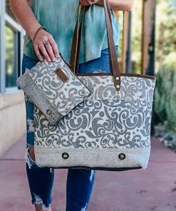 Myra Paisley Cowhide Tote & Pouch Handbag Set