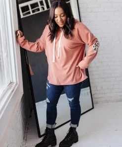 Ave Shops Mauve Patched Hoodie Cardigan - Soft & Stylish Outerwear 19 Ave Shops Patches + Spots Mauve Hoodie Cardigans, Sweaters, Outerwear