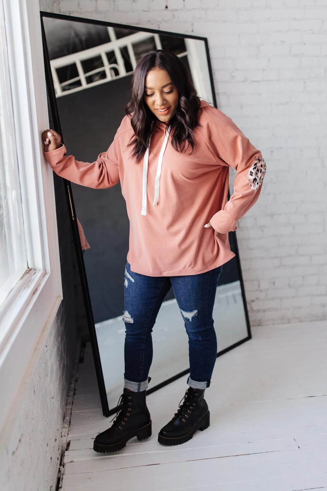 Ave Shops Mauve Patched Hoodie Cardigan - Soft & Stylish Outerwear 5 Ave Shops Patches + Spots Mauve Hoodie Cardigans, Sweaters, Outerwear