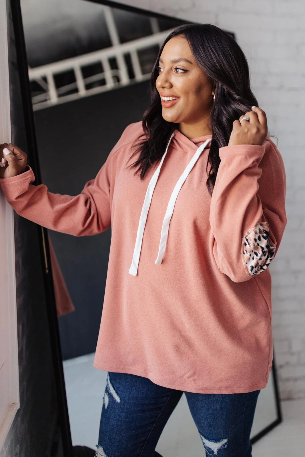 Ave Shops Mauve Patched Hoodie Cardigan - Soft & Stylish Outerwear 6 Ave Shops Patches + Spots Mauve Hoodie Cardigans, Sweaters, Outerwear