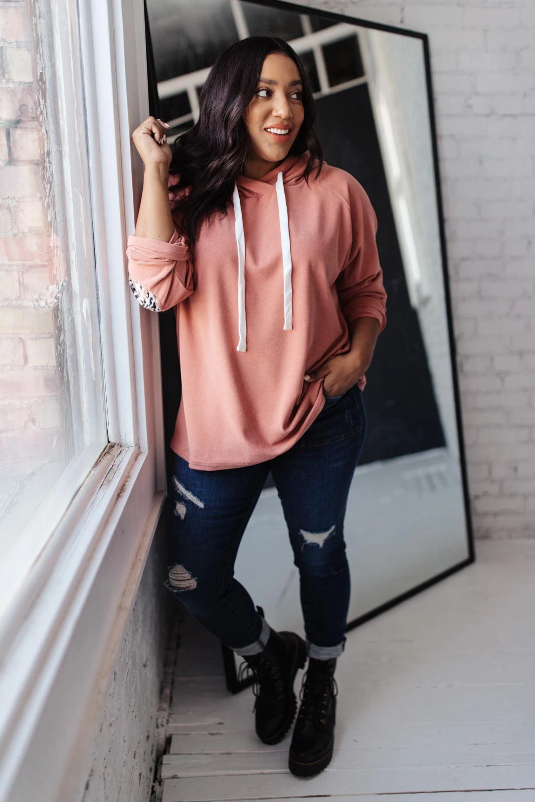 Ave Shops Mauve Patched Hoodie Cardigan - Soft & Stylish Outerwear 9 Ave Shops Patches + Spots Mauve Hoodie Cardigans, Sweaters, Outerwear