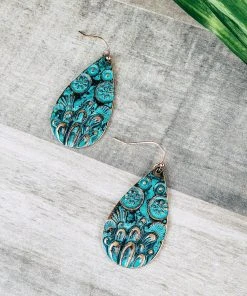 Blue Tortoise Patina Cactus Teardrop Earrings