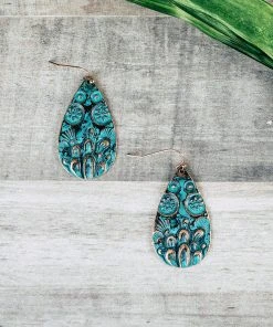 Blue Tortoise Patina Cactus Teardrop Earrings