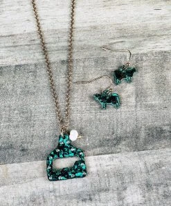 Blue Tortoise Jewelry Patina Cattle Tag Necklace