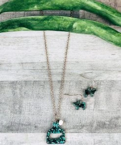 Blue Tortoise Jewelry Patina Cattle Tag Necklace