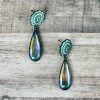 Blue Tortoise Patina Rhinestone Iridescent Earrings