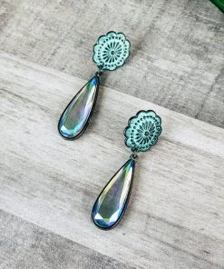 Blue Tortoise Patina Rhinestone Iridescent Earrings