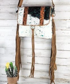 Myra Perfect Story Teal Metallic Cowhide Crossbody Handbag New Arrivals