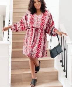 Ave Shops Perfectly Paired Print Dress In Magenta Dresses, Rompers, Jumpsuits