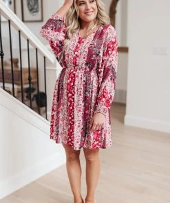 Ave Shops Perfectly Paired Print Dress In Magenta Dresses, Rompers, Jumpsuits