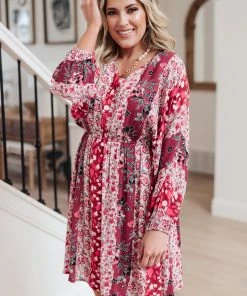 Ave Shops Perfectly Paired Print Dress In Magenta Dresses, Rompers, Jumpsuits