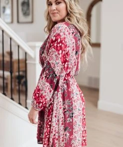 Ave Shops Perfectly Paired Print Dress In Magenta Dresses, Rompers, Jumpsuits