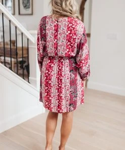Ave Shops Perfectly Paired Print Dress In Magenta Dresses, Rompers, Jumpsuits