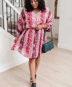 Ave Shops Perfectly Paired Print Dress In Magenta Dresses, Rompers, Jumpsuits