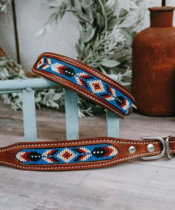 Shiloh Periwinkle & Yellow Aztec Beaded Dog Collar