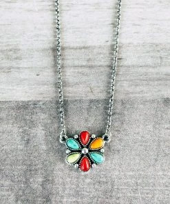 Blue Tortoise Petite Multi Color Flower Concho Necklace Jewelry