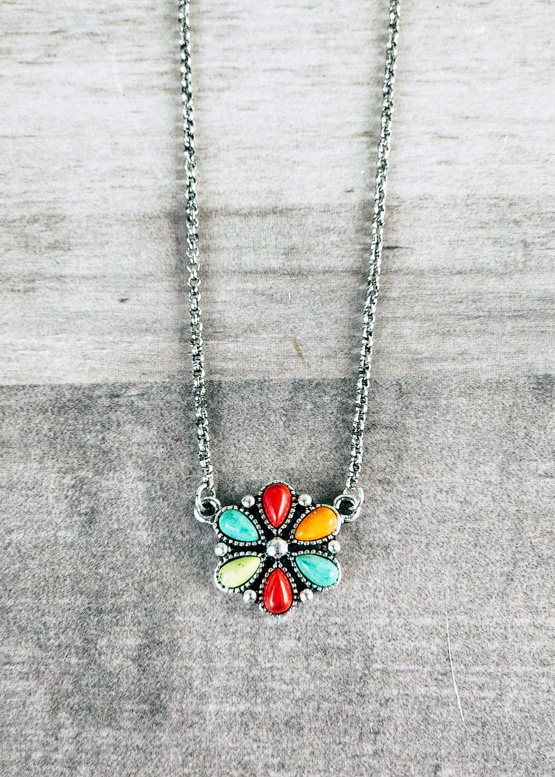 Blue Tortoise Petite Multi-Color Flower Concho Necklace - Handmade Jewelry for Women 4 Blue Tortoise Petite Multi Color Flower Concho Necklace Jewelry