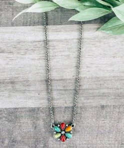 Blue Tortoise Petite Multi Color Flower Concho Necklace Jewelry