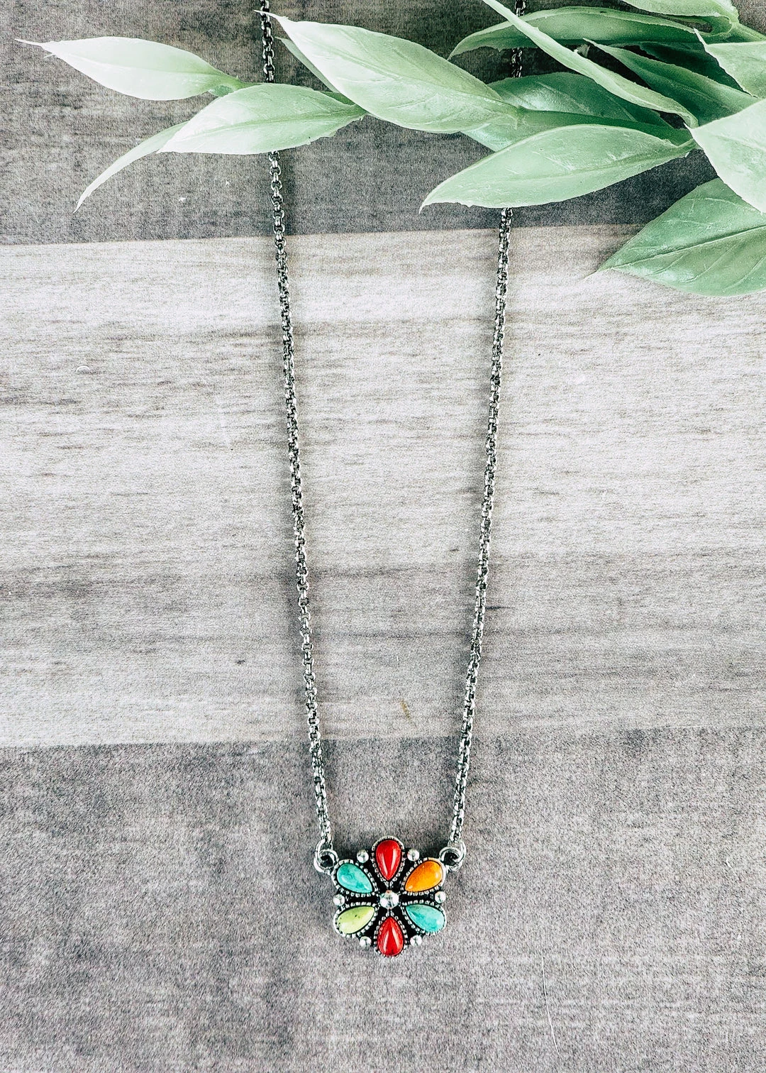 Blue Tortoise Petite Multi-Color Flower Concho Necklace - Handmade Jewelry for Women 3 Blue Tortoise Petite Multi Color Flower Concho Necklace Jewelry