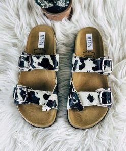 Myra Pinedale Black & White Cowhide Sandals Footwear