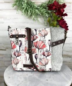 Sixtease Handbags & Wallets Pink Petals & Grey Cowhide Crossbody Handbag