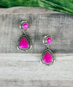 Blue Tortoise Pink Stud Dangle Earrings