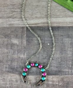 Blue Tortoise Pink & Turquoise Lightning Bolt Necklace