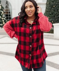 Ave Shops Plaided It Girl Shacket In Burgundy | Stylish Cardigan & Outerwear for Women 23 Ave Shops Plaided It Girl Shacket In Burgundy