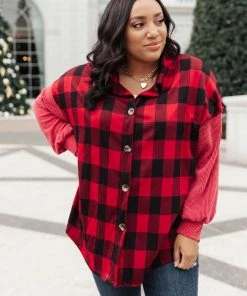 Ave Shops Plaided It Girl Shacket In Burgundy | Stylish Cardigan & Outerwear for Women 20 Ave Shops Plaided It Girl Shacket In Burgundy